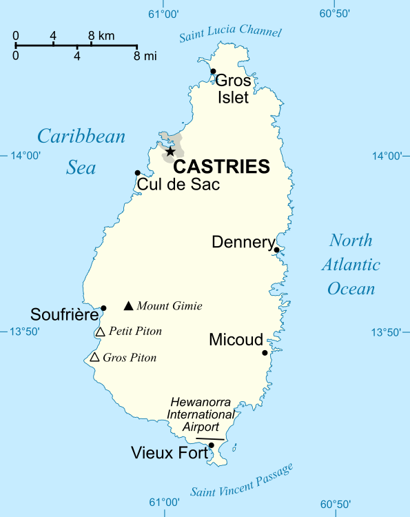 CIA World Factbook reference map of Saint Lucia