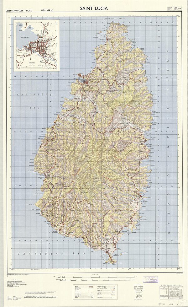 Historical topographic map of Saint Lucia (1968)