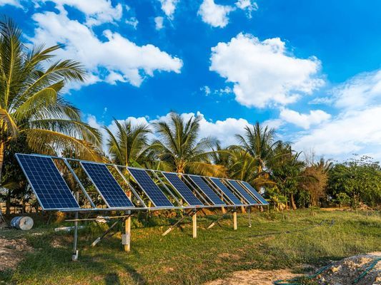 Solar panels in Caribbean tropical setting
